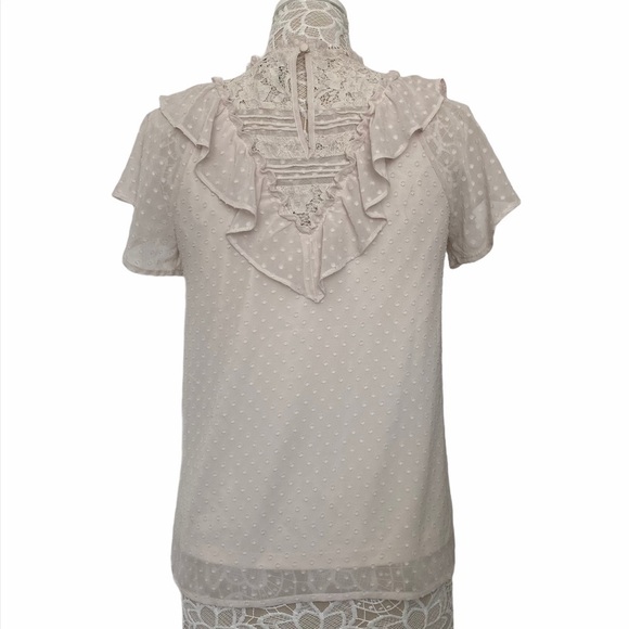 kensie blush pink guipure mock neck lace top S - Picture 3 of 10